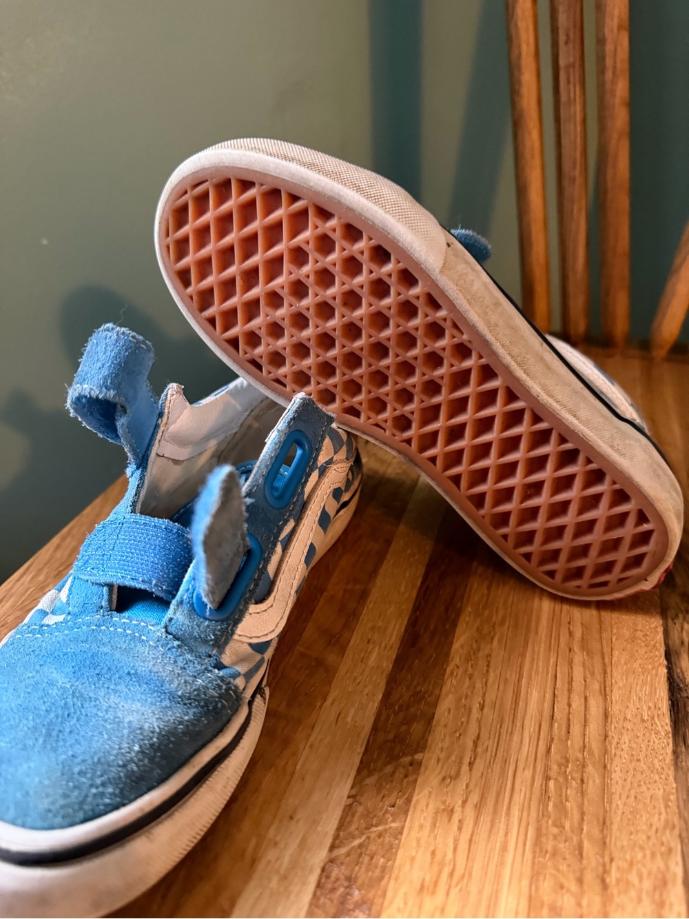 Vans Kids Light Blue Canvas Slip-On Sneakers with Velcro